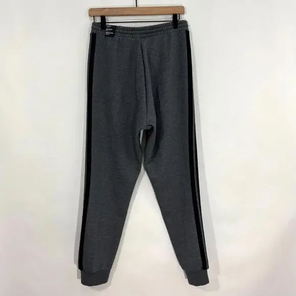 Adidas Essentials 3 Stripe Fleece Track Pants Men’s Size Small Dark Gray Heather - Picture 2 of 13